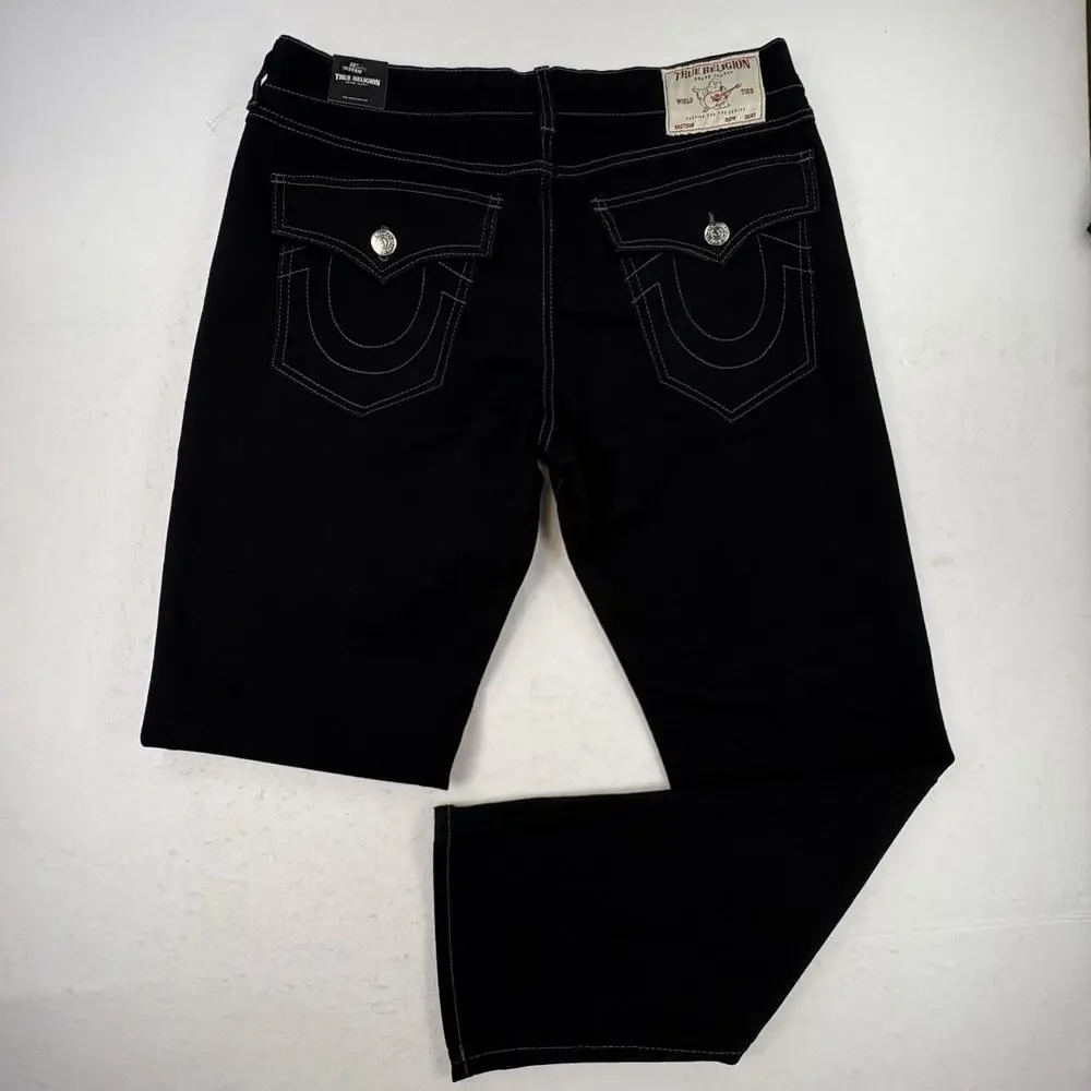 True Religion Ricky Jeans Mens 34x31 Black Relaxed Straight Stretch Denim Rinse